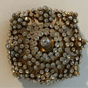 Antique Rhinestone Gold Tone Large Brooch Exquisite Sculptural Ornamental Pin